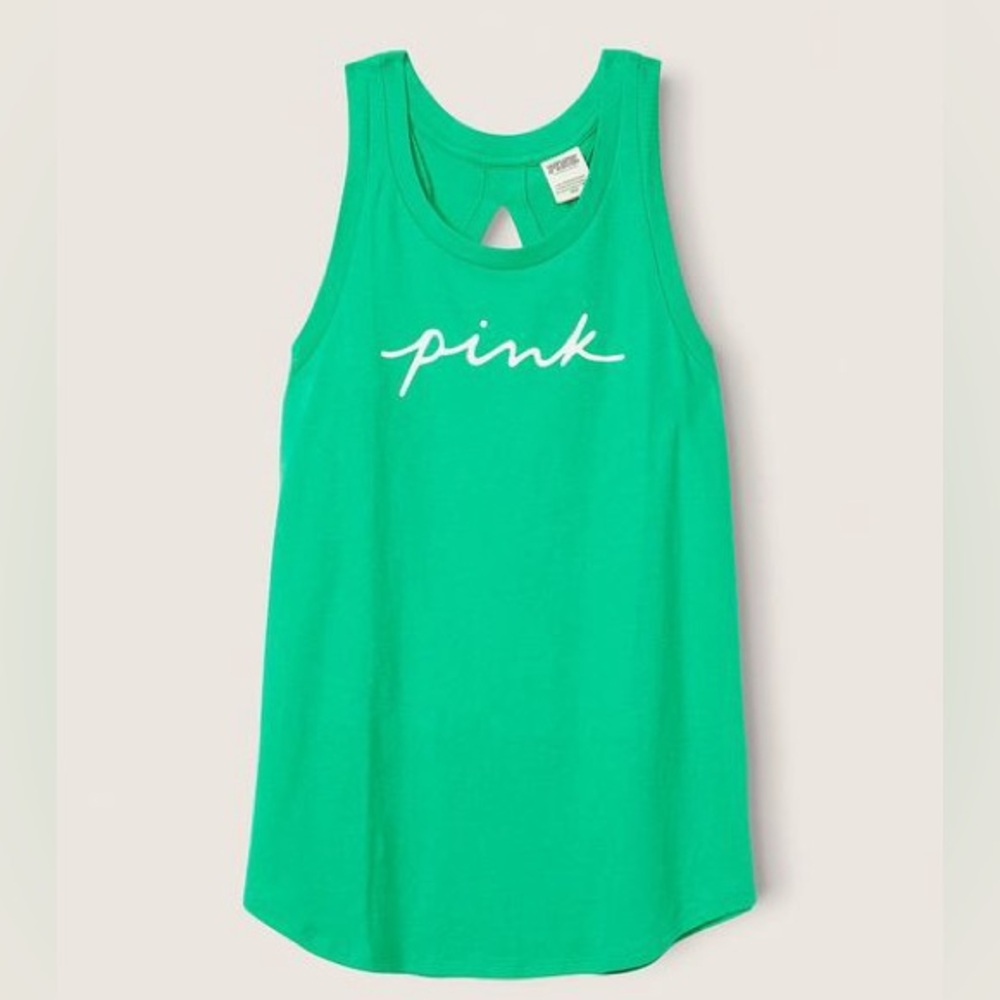 VS VICTORIAS SECRET PINK EVERYDAY RACERBACK TANK TOP MALDIVE SCRIPT LOGO XXL - Picture 4 of 7